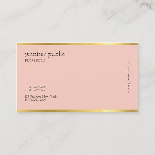 Modernes Design Elegante Farbe Gold Charme Schlich Visitenkarte (Rückseite)