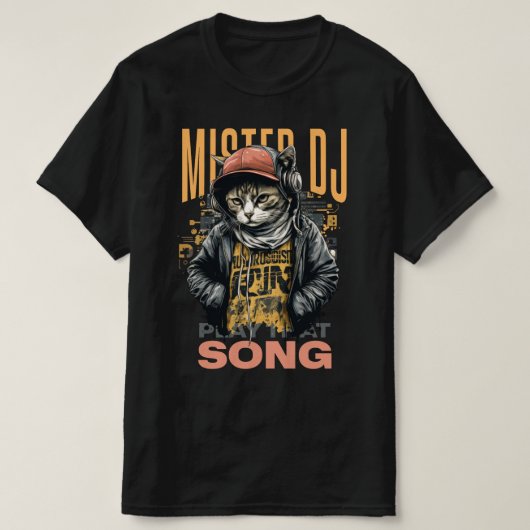 Modernes Design Funny Deejay Cat Technische Musik  T-Shirt (Design vorne)