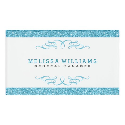 Modernes Design für Glitzer und Wirbel in Weiß und Namenschild (Vorderseite)