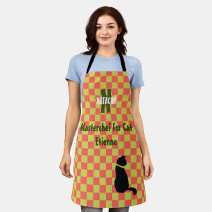 Modernes Design für Karos in Grün- und Korallenros Schürze