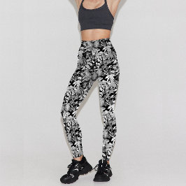 Modernes Design für Schwarz-weiße tropische Leaf-M Leggings