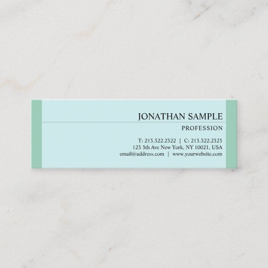 Modernes Design Glamour Elegant Blue Green Schlich Mini Visitenkarte (Vorderseite)