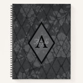 Modernes Design: Graue Blume mit Diamond Monogram Notizblock (Vorderseite)