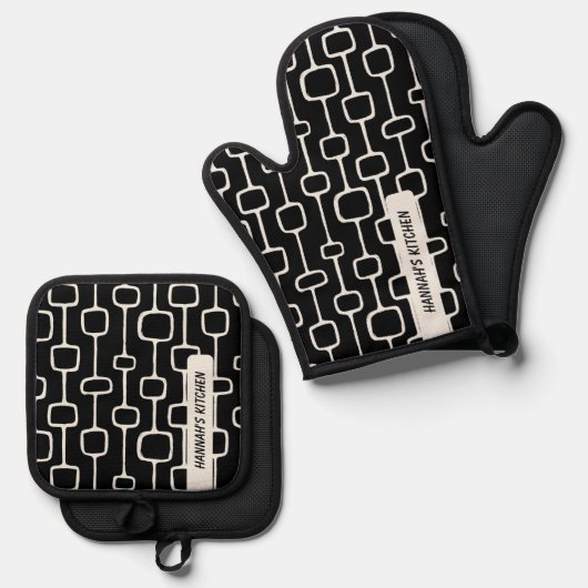 Modernes Design in Schwarz und Weiß Mitte des Jahr Ofenhandschuh & Topflappen-Set (Vorderseite/Rückseite)