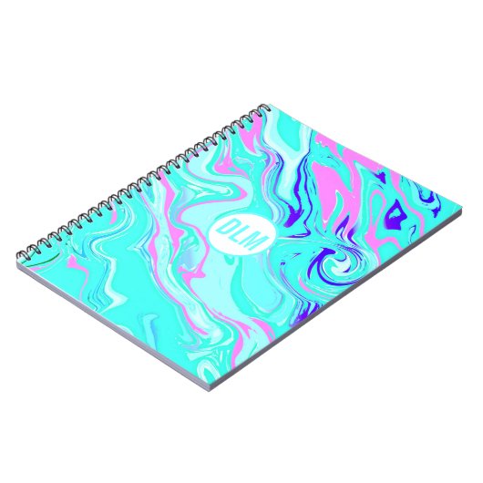 Modernes Design mit blauen, rosa und Lila Marmoref Notizblock (Linke Seite)