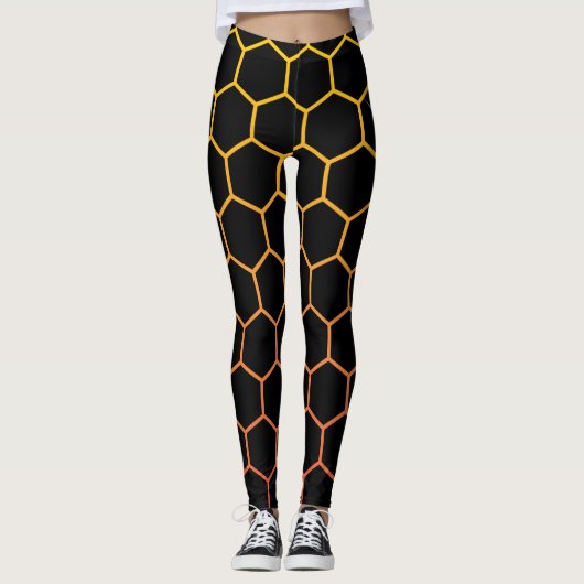 Modernes Design mit Hexagon in schlichtem Schwarz Leggings (Vorderseite)
