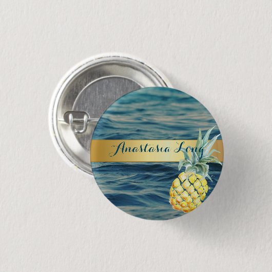 Modernes Design, Strand, See, Ananas Button (Vorne & Hinten)