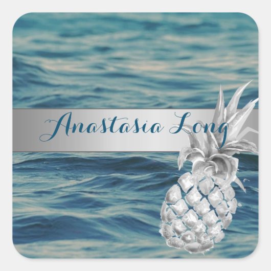 Modernes Design, Strand, See, Ananas Quadratischer Aufkleber (Vorderseite)