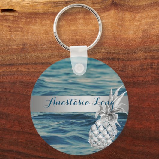 Modernes Design, Strand, See, Ananas Schlüsselanhänger (Vorderseite)