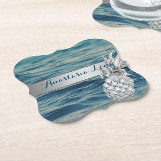 Modernes Design, Strand, See, Ananas Untersetzer (angewinkelt)