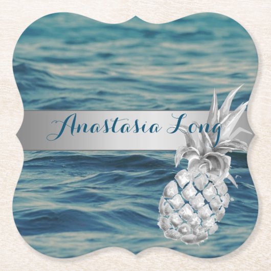 Modernes Design, Strand, See, Ananas Untersetzer (Vorderseite)