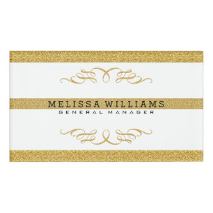Modernes Design von White & Gold Glitzer & Wirbel Namenschild