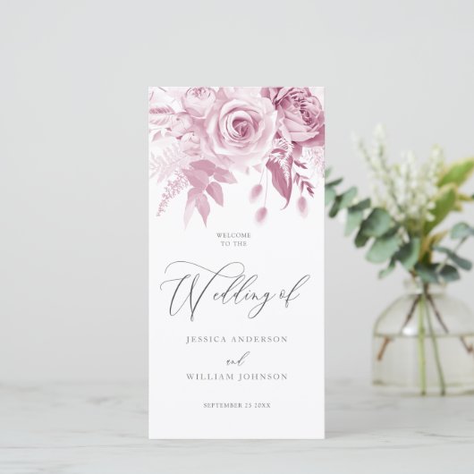 Modernes Designer Dusty Pink Wedding Programm (Stehend Vorderseite)
