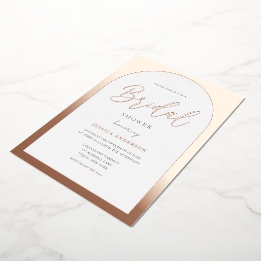 Modernes Designer Rose Gold Foil Arch Brautparty Folieneinladung (Gedreht)