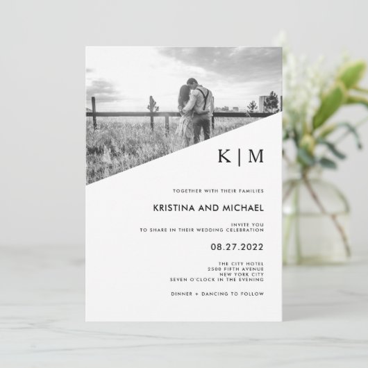 Modernes Diagonal | Einladung zur Hochzeit von Fot (Stehend Vorderseite)