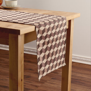 Modernes Diamond Grid, Taupe, Brown und Beige Kurzer Tischläufer