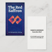 Modernes Dining-Logo | Blauleder Visitenkarte (Vorne/Hinten)