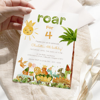 Modernes Dinosaurier-Roar für das 4. Geburtstags-P Einladung
