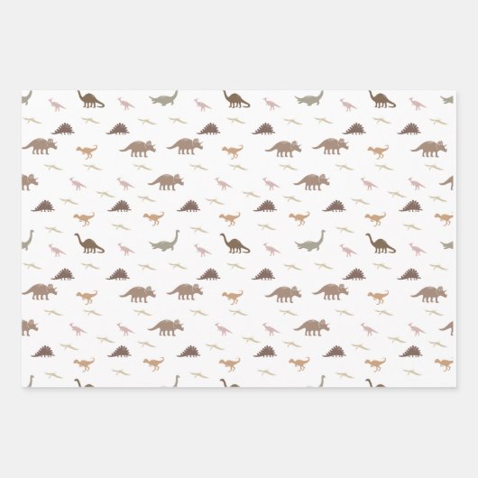 Modernes Dinosaurier Wrapping Paper Set Geschenkpapier Set (Vorderseite)