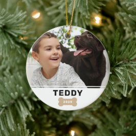 Modernes Dog Bone Custom Puppy Name Foto Keramik Ornament