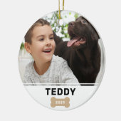 Modernes Dog Bone Custom Puppy Name Foto Keramik Ornament (Links)