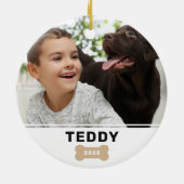 Modernes Dog Bone Custom Puppy Name Foto Keramik Ornament (Hinten)