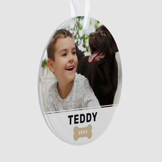 Modernes Dog Bone Custom Puppy Name Foto Ornament (Vorderseite)