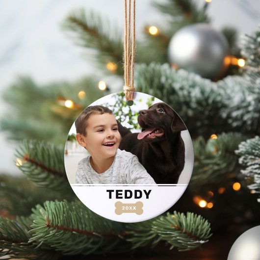 Modernes Dog Bone Custom Puppy Name Foto Ornament