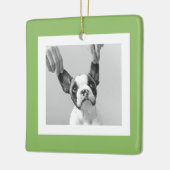 Modernes Dog Foto Green Einfach Liebliches Geschen Keramikornament (Links)