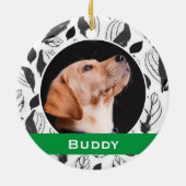 Modernes Dog Pet Foto B&W Leaf Muster Weihnachten Keramik Ornament (Hinten)