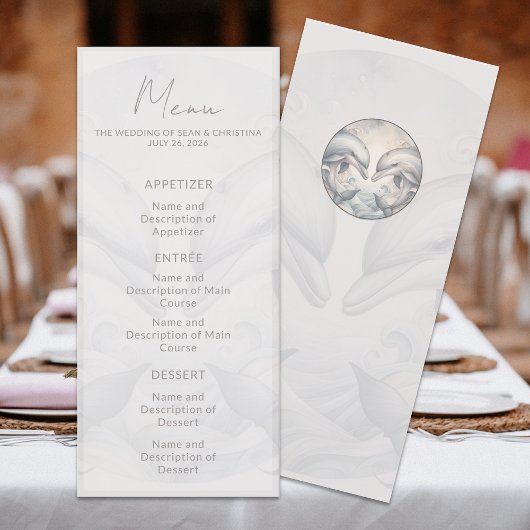 Modernes Dolphin-Hochzeitsmenü Menükarte