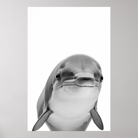 Modernes Dolphin Portrait Schwarz-weiß Poster (Vorne)