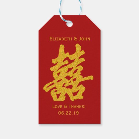 Modernes Doppel-Happy Wedding Gold Glitzer Geschenkanhänger (Vorderseite)