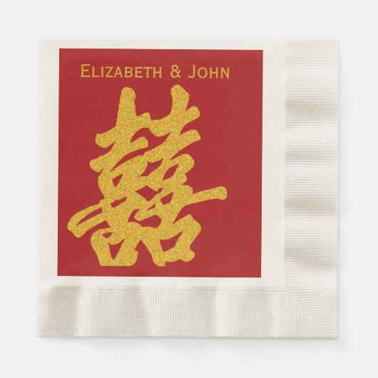 Modernes Doppel-Happy Wedding Gold Glitzer Serviette (Vorderseite)