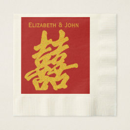 Modernes Doppel-Happy Wedding Gold Glitzer Serviette