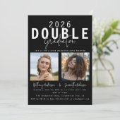 Modernes Doppelfest 2 Foto Abschluss Einladung (Stehend Vorderseite)