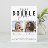 Modernes Doppelfest 2 Foto Abschluss Einladung (Stehend Vorderseite)