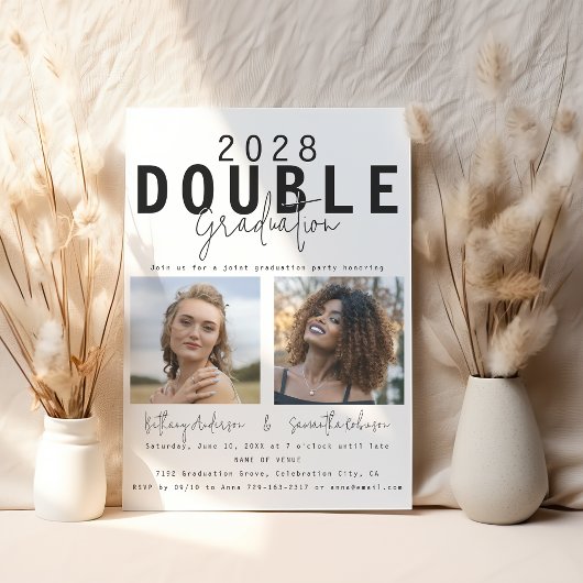 Modernes Doppelfest 2 Foto Abschluss Einladung