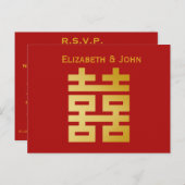 Modernes doppeltes Glück Hochzeit RSVP Einladungspostkarte (Vorne/Hinten)
