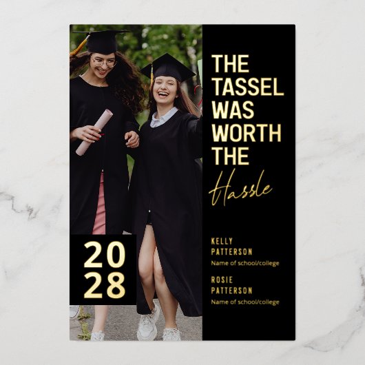 Modernes Double Abschluss Foto Party Gold Folieneinladung (Vorderseite)