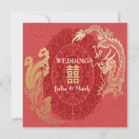 Modernes Dragon-Phoenix-Chinesisch Hochzeit Einlad