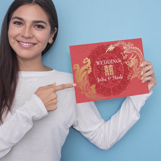 Modernes Dragon-Phoenix-Chinesisch Hochzeit Einlad Einladung