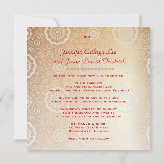 Modernes Dragon-Phoenix-Chinesisch Hochzeit Gold R Einladung (Rückseite)