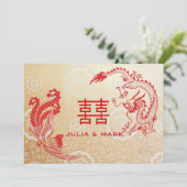 Modernes Dragon-Phoenix-Chinesisch Hochzeit Gold R Einladung (Stehend Vorderseite)