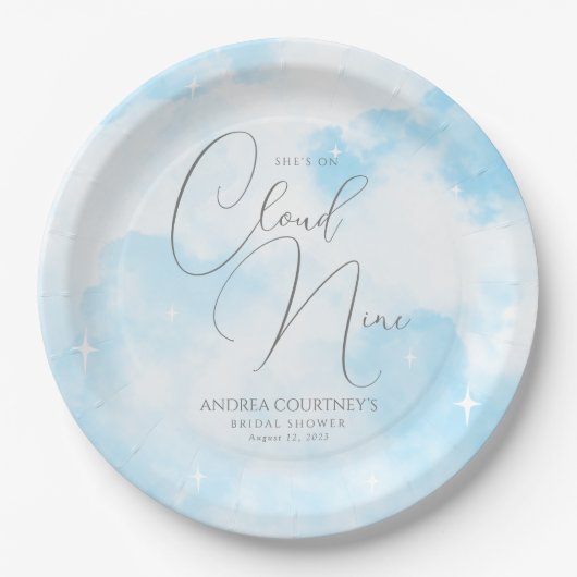 Modernes Dreamy Pastel Blue Cloud Nine Brautparty Pappteller (Vorderseite)