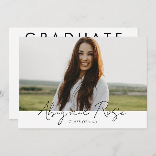 Modernes Drehbuch 2023 3 Foto Grad Fotokarte Einladung (Vorne/Hinten)