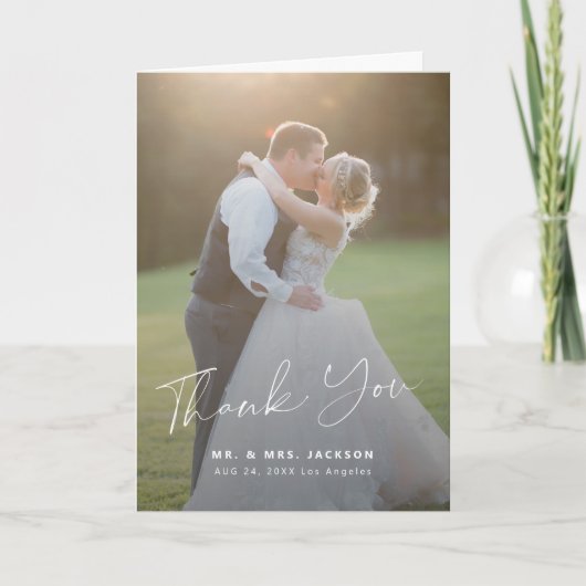 Modernes Drehbuch 2 Fotos Hochzeit danke Karte (Vorderseite)