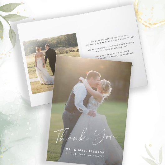 Modernes Drehbuch 2 Fotos Hochzeit danke Karte