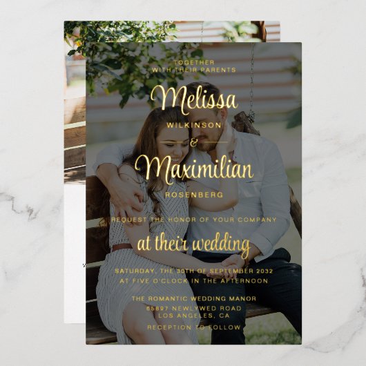 Modernes Drehbuch 2 Fotos schwarz mit Online-UAWG Folieneinladung (Vorderseite/Rückseite)