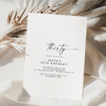 Modernes Drehbuch 30. Geburtstag Party Einladung<br><div class="desc">Diese moderne Drehbuch-Party Einladung zum 30. Geburtstag ist perfekt für eine minimalistische Geburtstagsparty. Das schlichte Schwarz-Weiß-Design zeichnet sich durch eine einzigartige industrielle Schrift mit modernem Boho-Stil aus. Anpassbar in jeder Farbe. Behalt das Design minimal und elegant,  wie es ist,  oder personalisiere es durch Hinzufügen von eigenen Grafiken und Kunstwerken.</div>